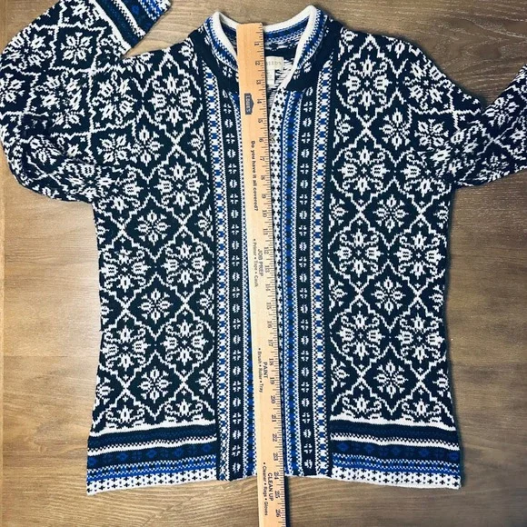 APPLESEEDS Women's Size M Fair Isle Knit Full Zip‎ Sweater Black Blue White - Picture 4 of 9